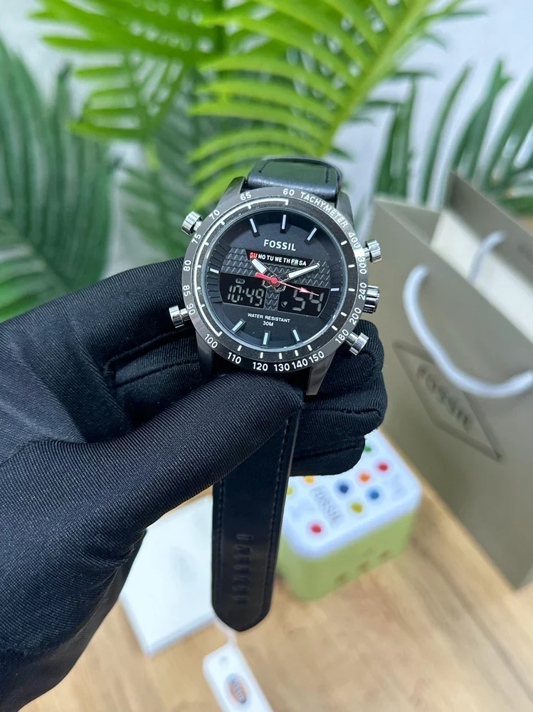 import placeholder for 5227 fossil analog digital hybrid chronograph watch with black leather strap