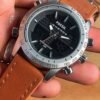 fossil analog digital hybrid chronograph watch with brown leather strap