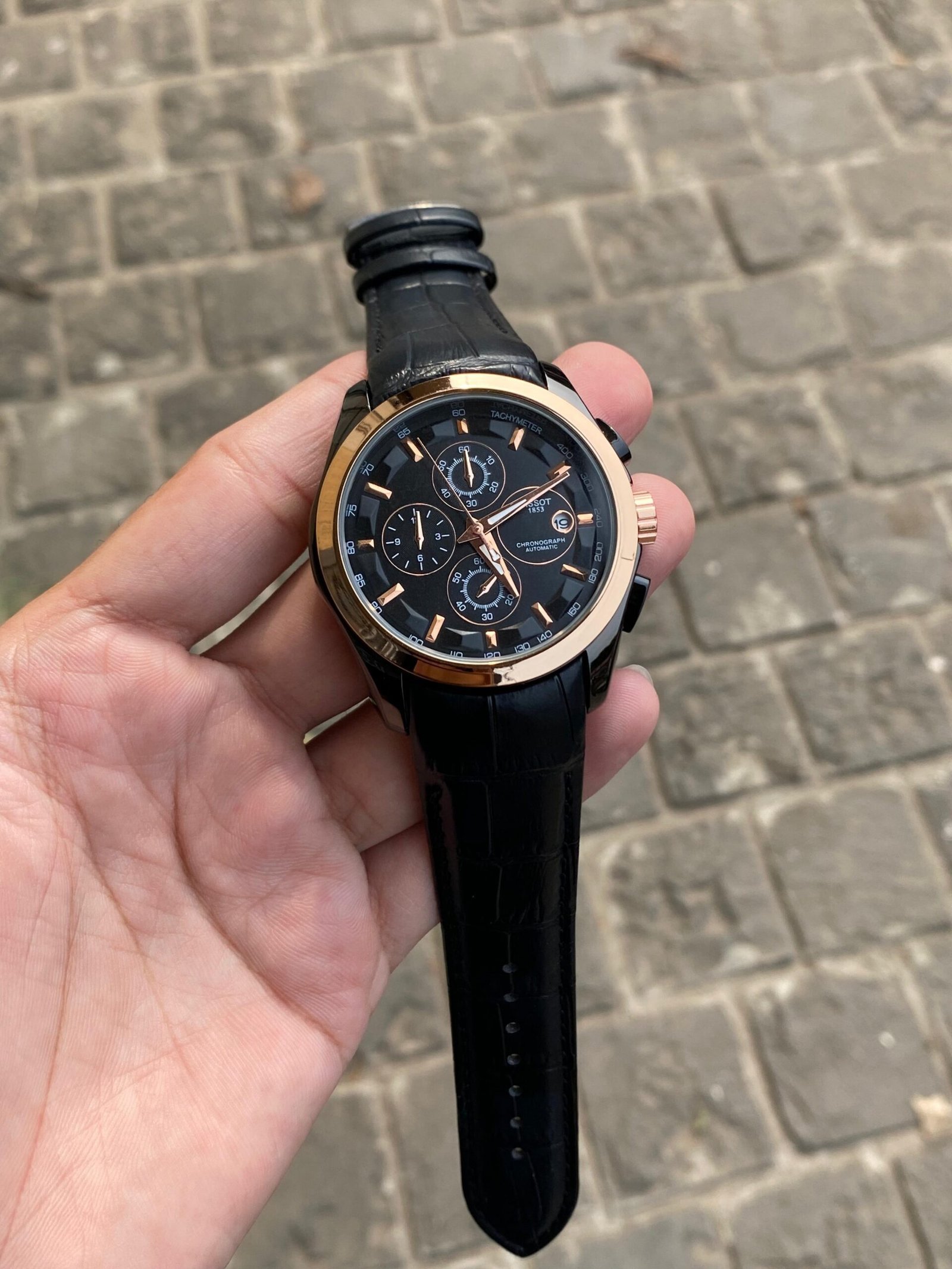 premium chronograph brown leather men's watch