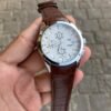 premium chronograph brown leather men's watch