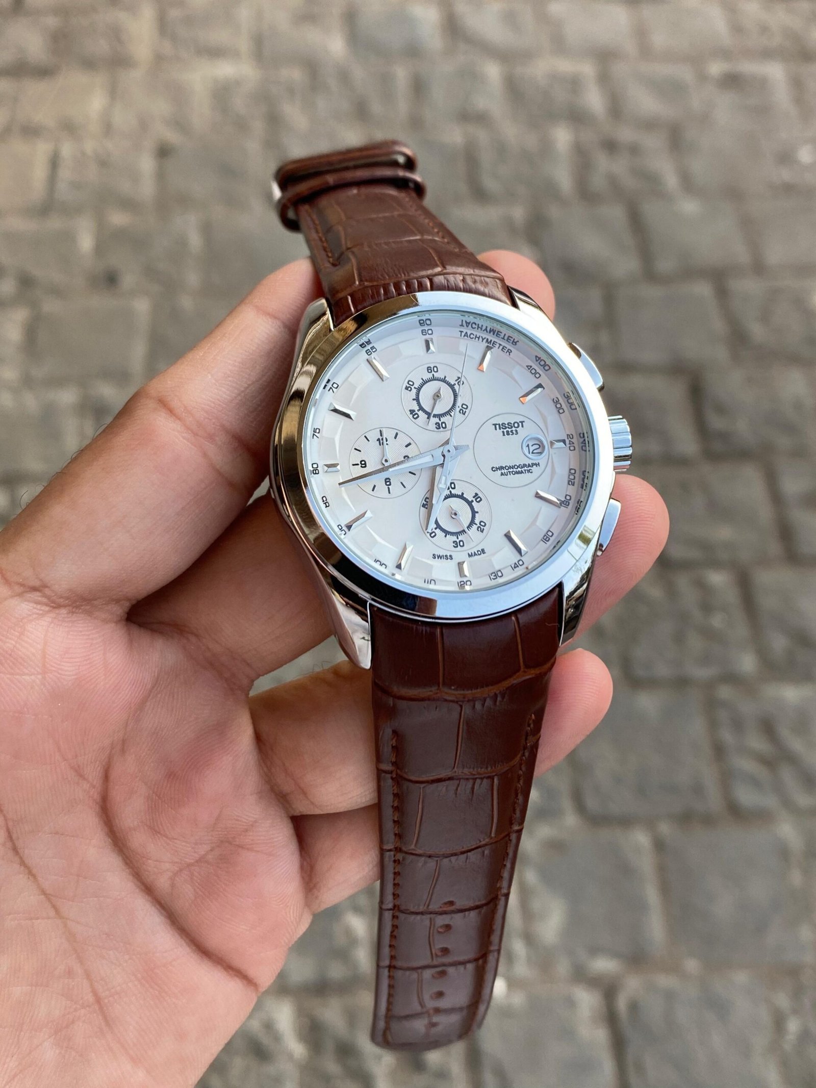 premium chronograph brown leather men's watch