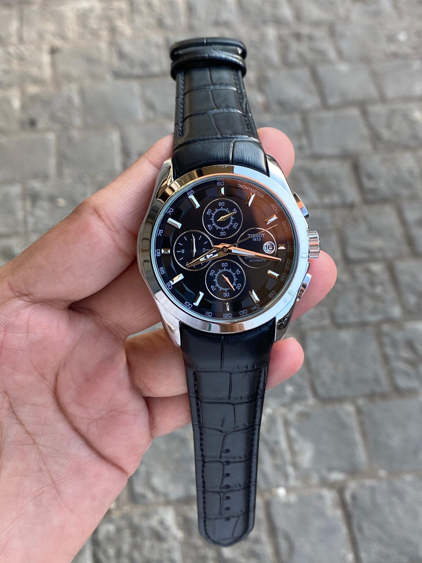 premium chronograph brown leather men's watch