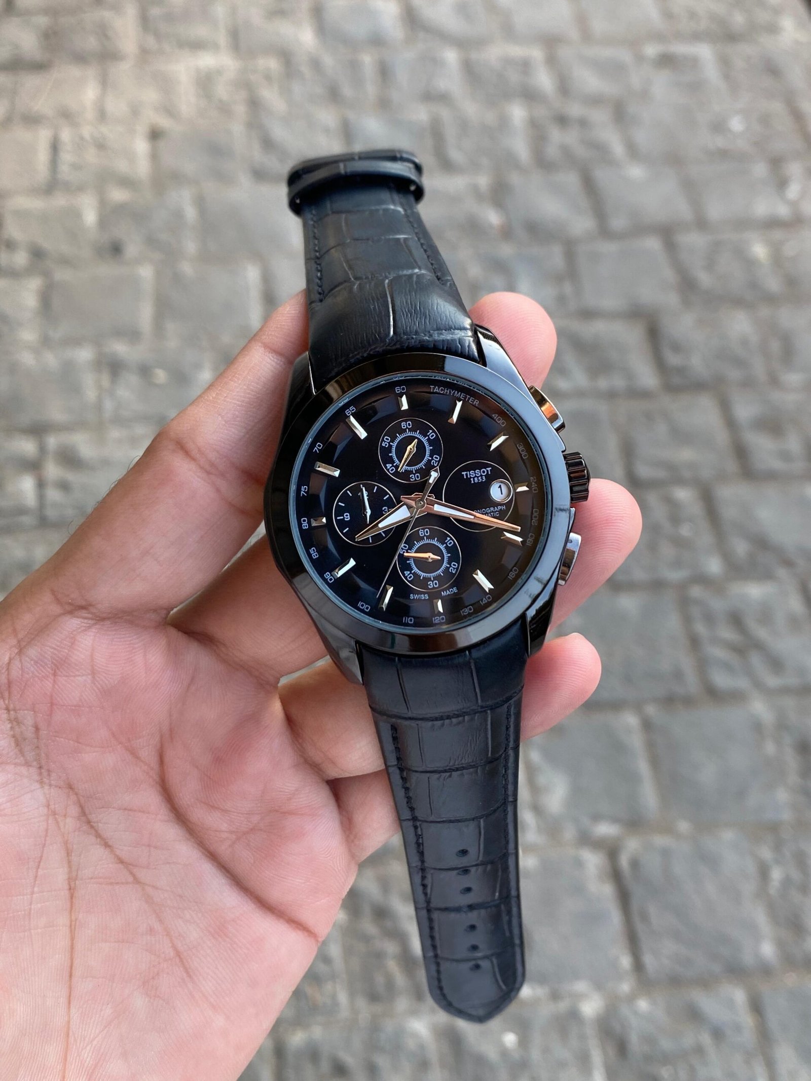 premium chronograph brown leather men's watch