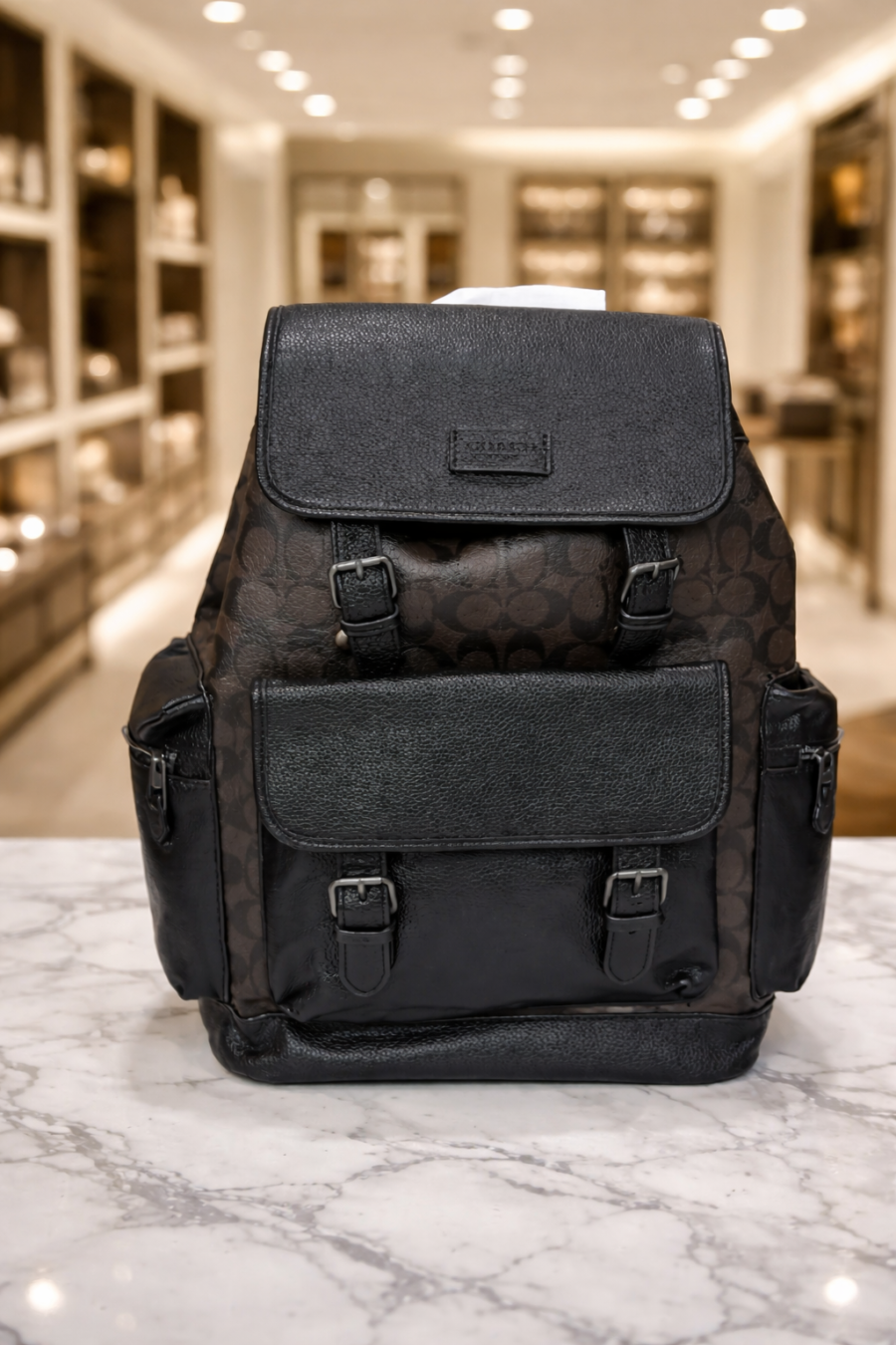 coach hutton backpack in blocked signature canvas bag with dustbag
