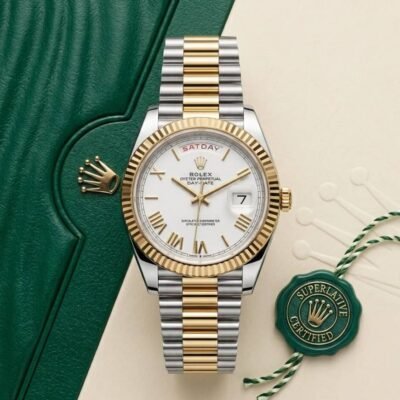 Rolee_x Oyster Perpetual Day Date 40 Battery 2Ton-Gold-White