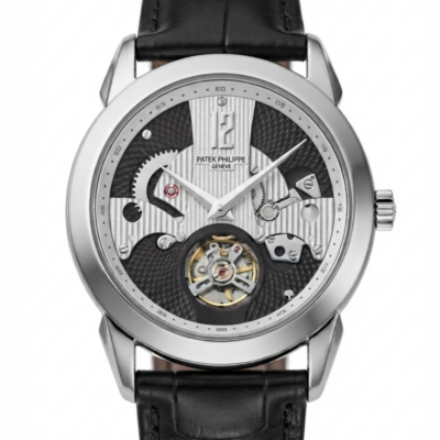 Patek Phillipe Peacock Witness Tourbillon Silver Black Dial