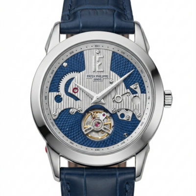 Patek Phillipe Peacock Witness Tourbillon Silver Blue Dial