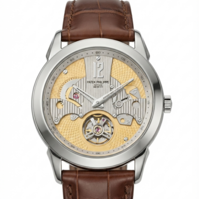 Patek Phillipe Peacock Witness Tourbillon Silver Yellow Dial