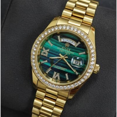 Rolee_x Oyster Perpetual Day Date Diamond Gold-Green