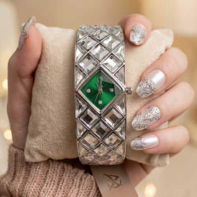 Swarrovsk_i Curiosa Bangle   Silver To Green