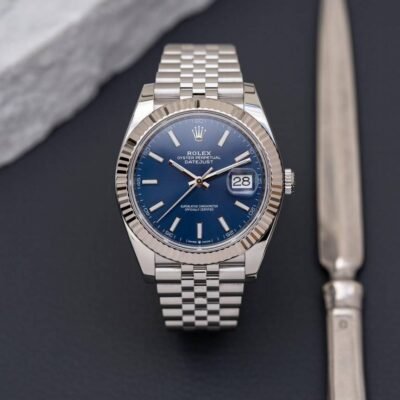 Rolee_x Oyster Perpetual Date Just Silver Blue