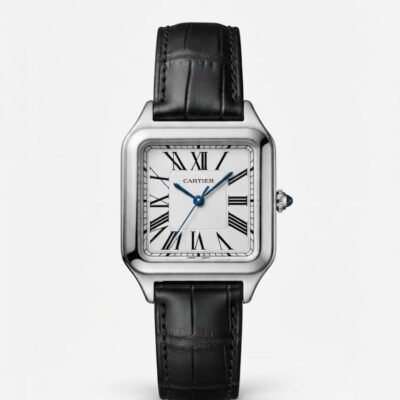 Cartiee_r Santos Dumont Square Black Silver White Dial