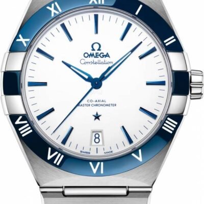 Omega Constellation 41 mm Meteorite Watch silver white blue plan